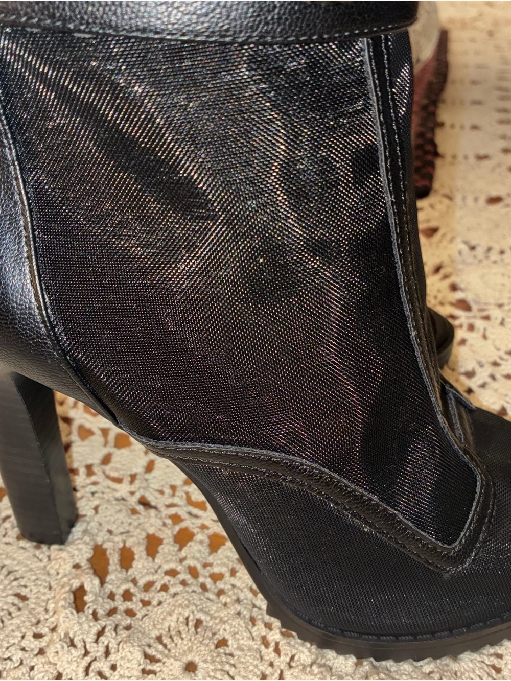 NWOT Karl Lagerfeld Paris Black Mesh Peep-Toe High Heel Booties - Picture 10 of 15